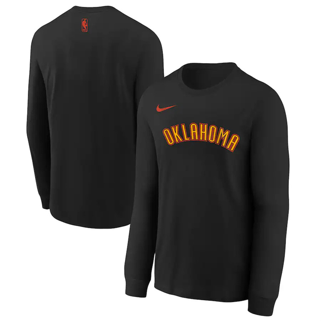 Men's Oklahoma City Thunder Black 2024/25 City Edition Essential Logo Long Sleeve T-Shirt